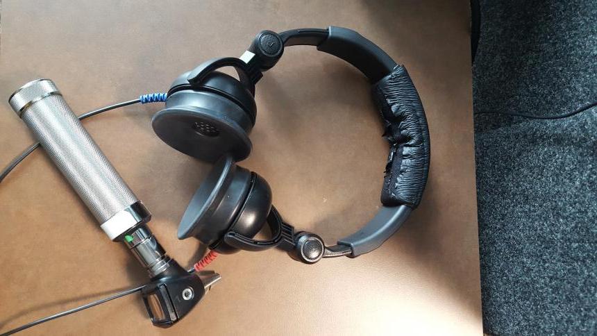 Image of over-the-ear headphones used for hearing assessments